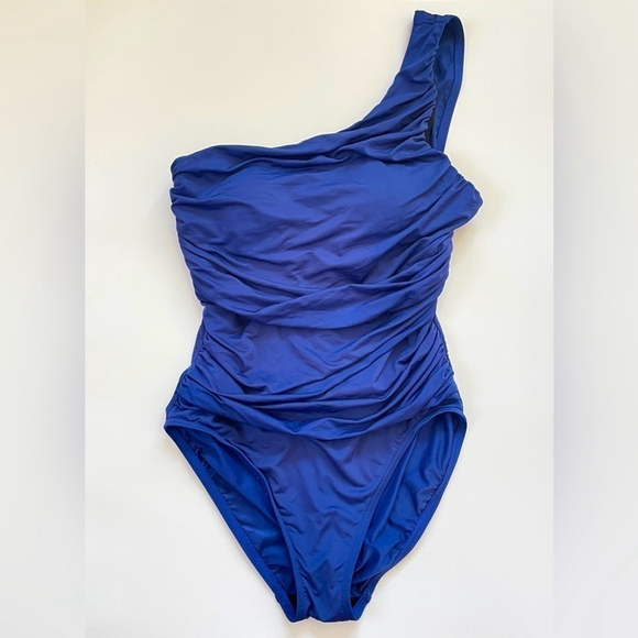 La Blanca island goddess one shoulder royal blue ruched one piece swimsuit 6 - Picture 1 of 4